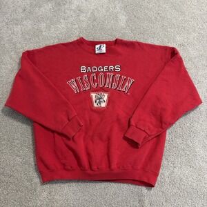 Vintage Logo Athletic Wisconsin Badgers Sweatshirt Mens L Red Crewneck Pullover